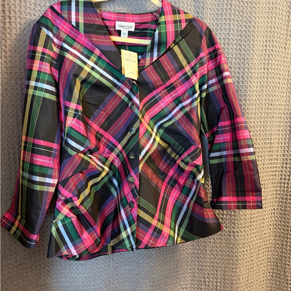 Coldwater Creek Multicolor Plaid Button-Up Top